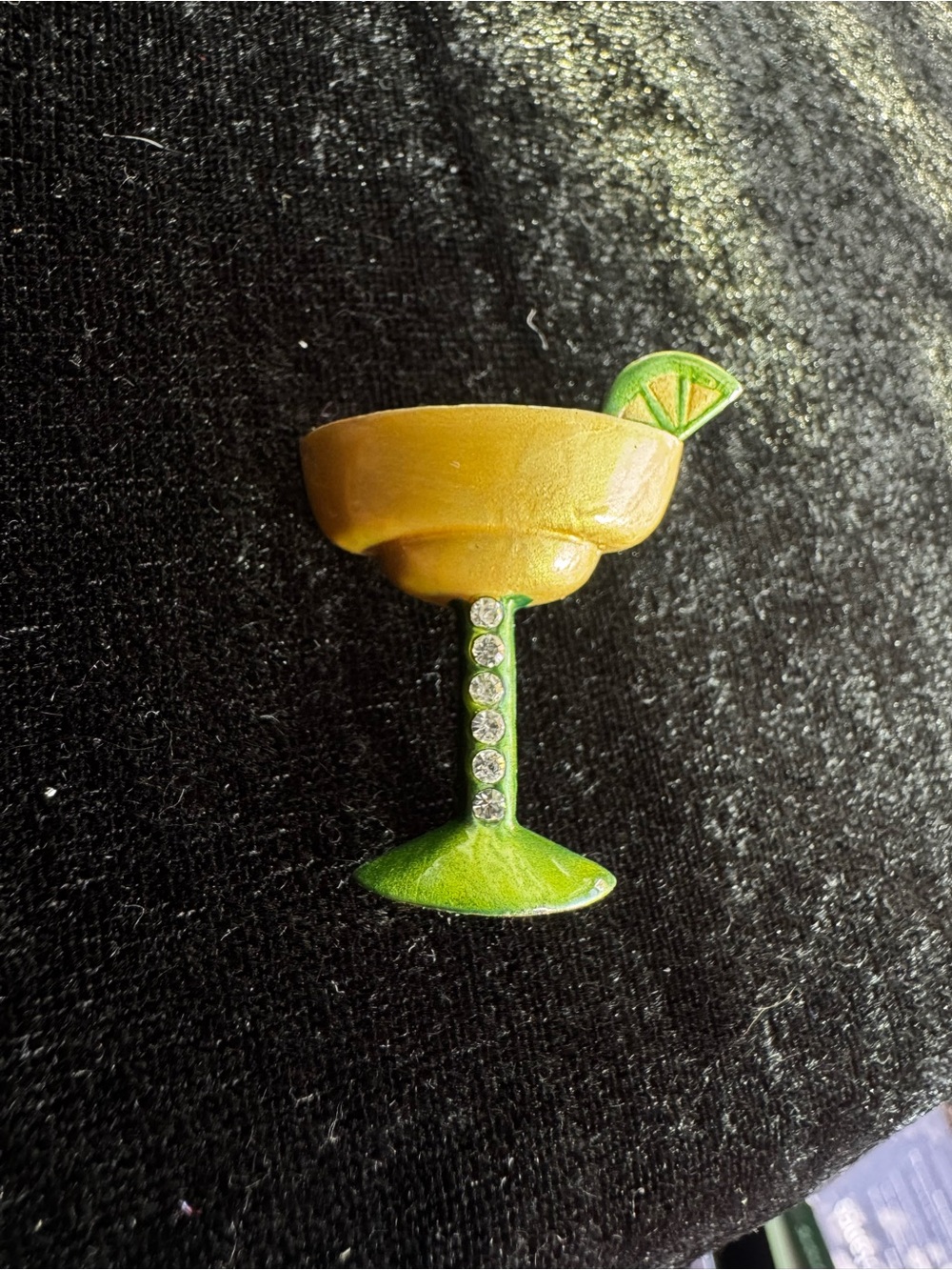 Vintage Cocktail Margarita Glass Pin Brooch in Yellow and Green